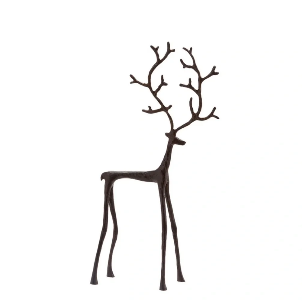 Pottery Barn Bronze Sculpted Reindeer Deer Set of 3 Holiday Christmas NEW